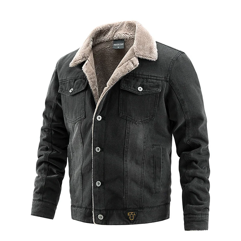 Men's Denim Jacket Autumn and Winter Jacket Casual Fleece Warm Denim Outdoor Jacket