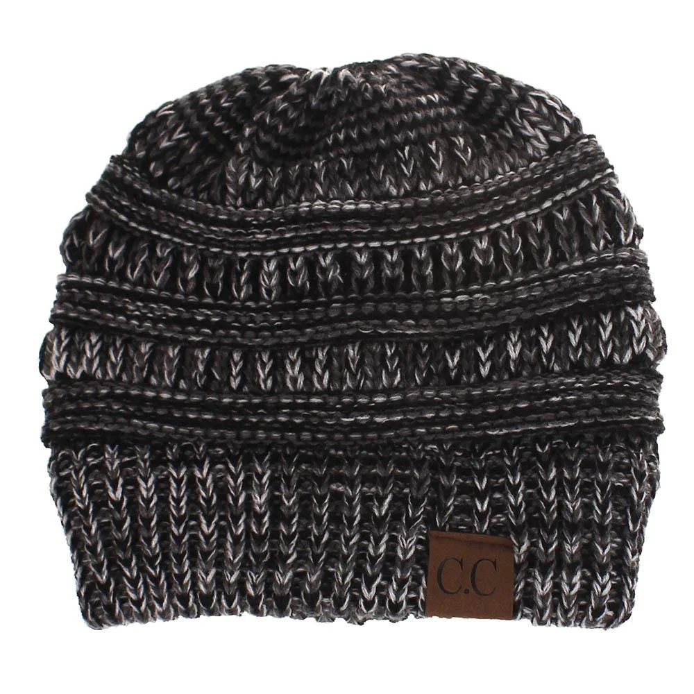 Women's Beanie Hats Open Dome Ponytail Melange Casual Knitted Hat