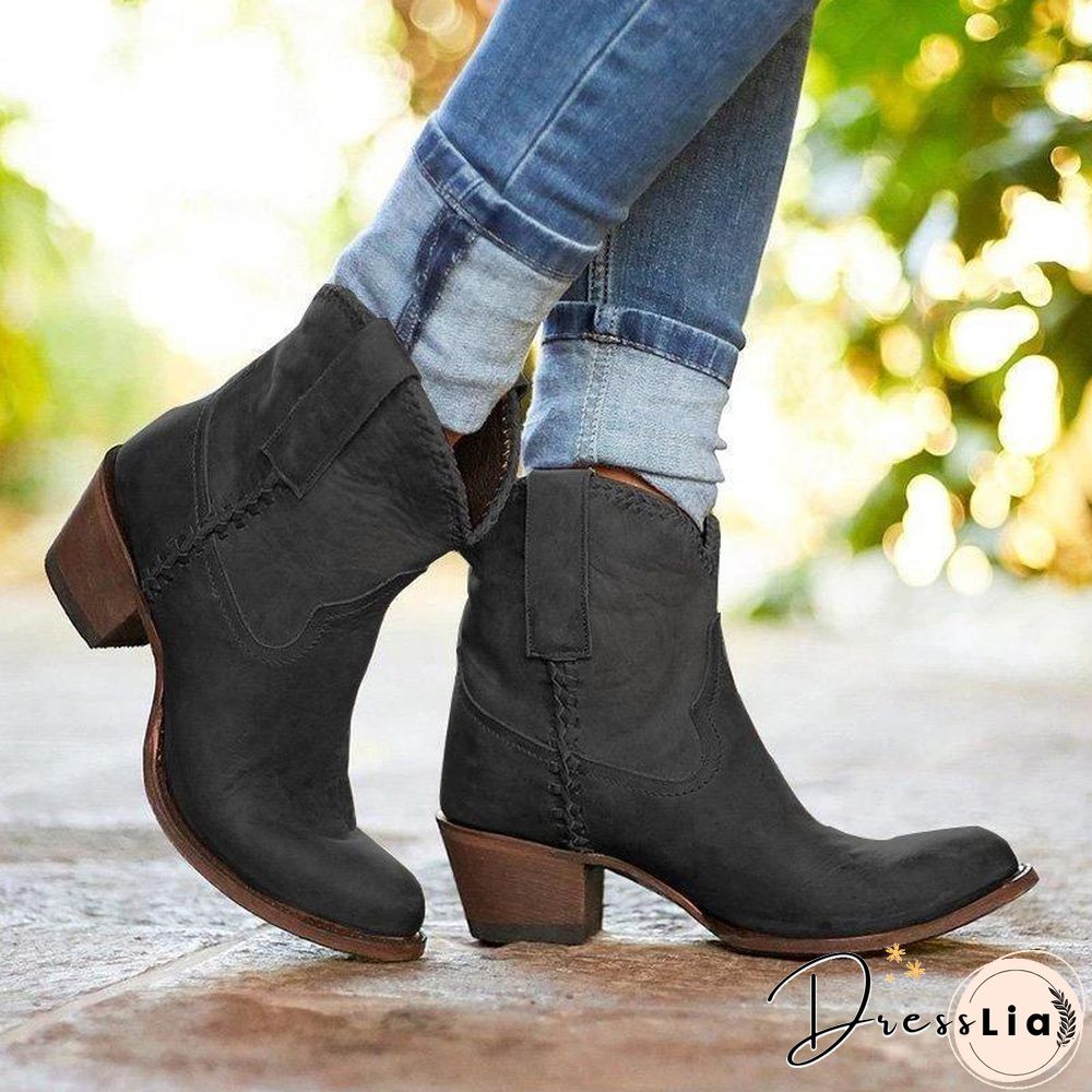 Pointed Toe Chunky Heel Ankle Women Boots