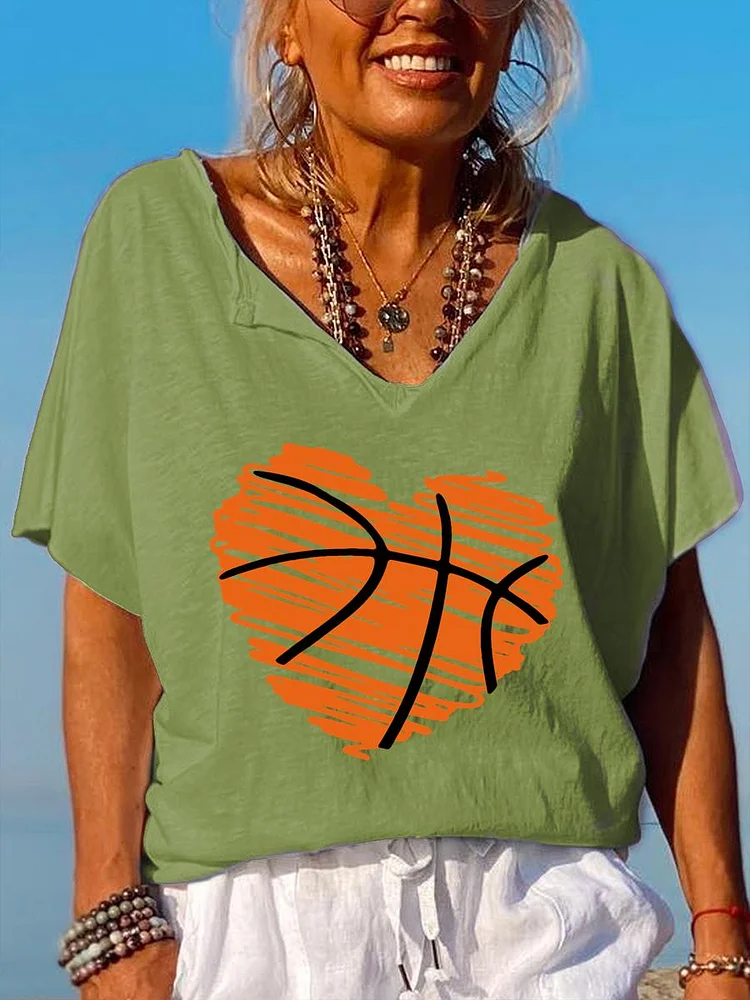 Heart Basketball V Neck T-shirt-Annaletters
