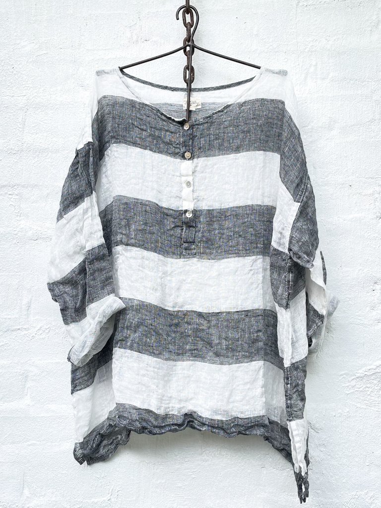 Striped Pattern Loosen Round Collar Casual Top