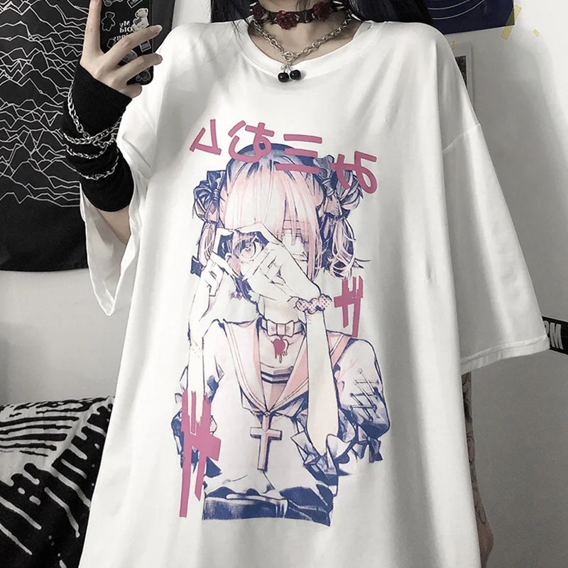 Women's Harajuku style printed short-sleeved T-shirt loose half-sleeved top Techwear Shop