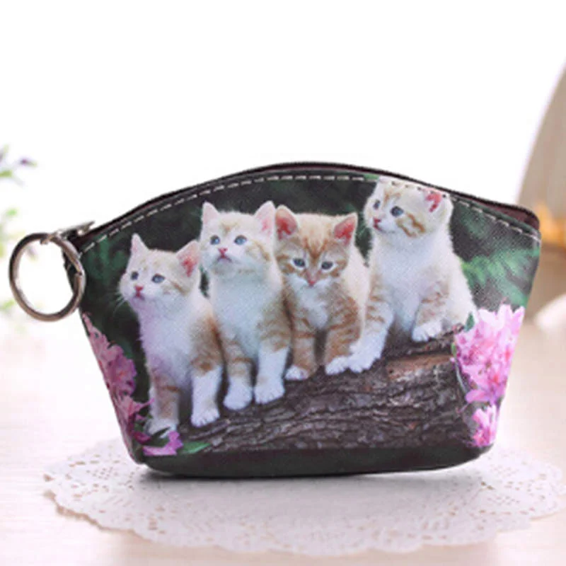 New PU Leather Cute Cat Dog Printing Coin Purse Key Holder Cartoon Mini Key Organizer Key Wallet Porte Bag