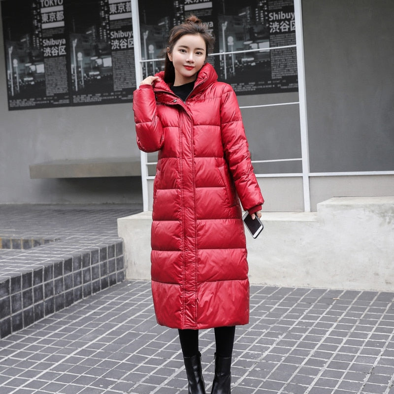 Fitaylor Winter Hooded Long Jacket Women White Duck Down Coat Warm ...