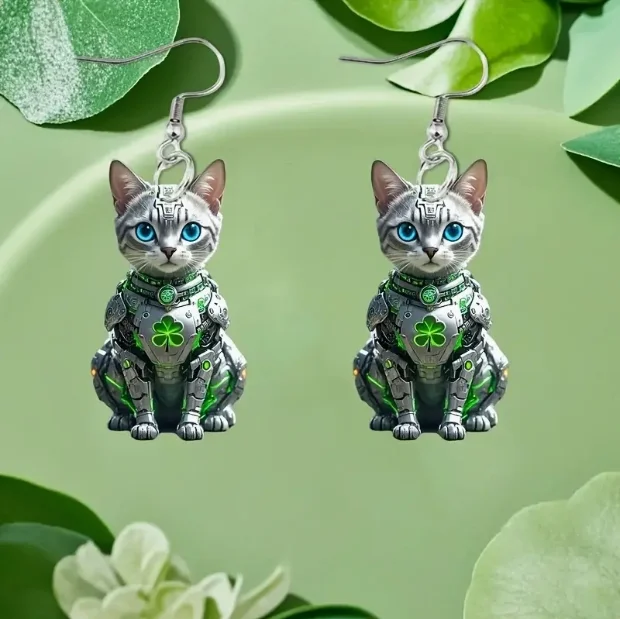 Elegant Crystal Mechanical Cat Earrings