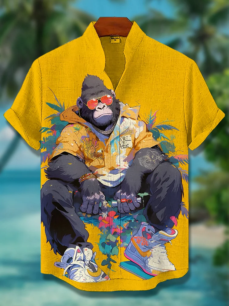 Men's Cool Gorilla Vacation Art Print Shirt
