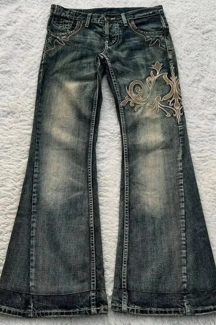 Retro Y2K Boho Tribal Embroidered Denim Pants
