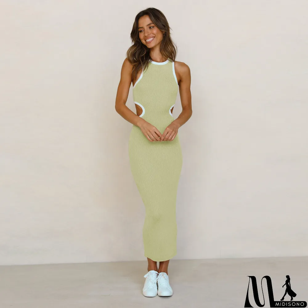 MidiSono - Fashionable round neck pullover tight hollow open back sexy racer dress bodycon midi skirt