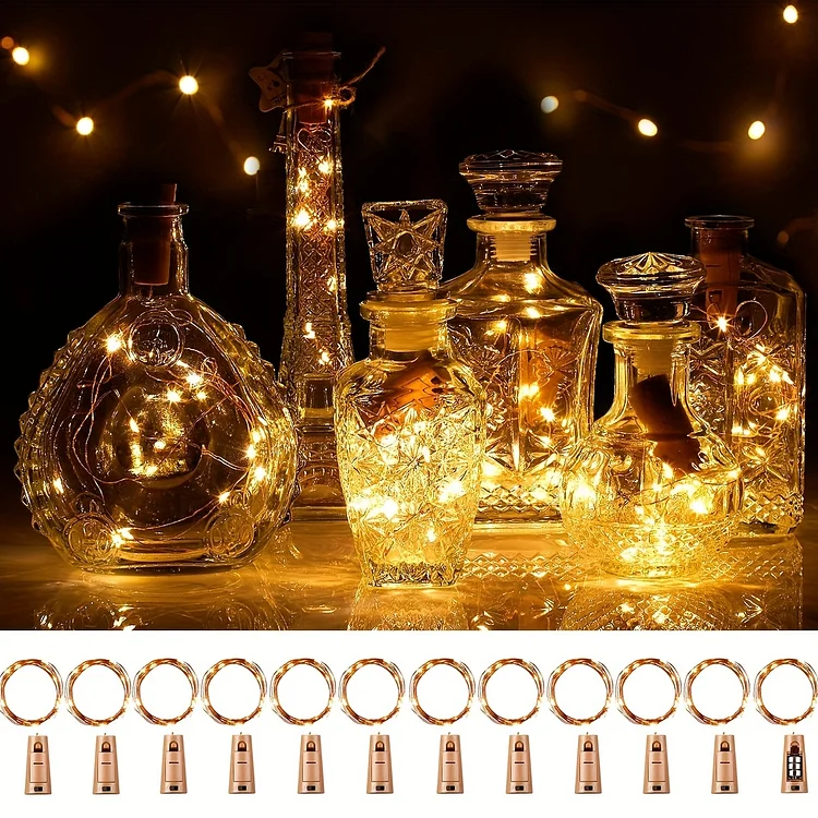 12 Packs Wine Bottle String Light, With Switch, 6.6Ft 20 LED Bottle Light, Universal Size Wine Bottle Cork Light, Wine Bottle Christmas Light Indoor And Outdoor Lights