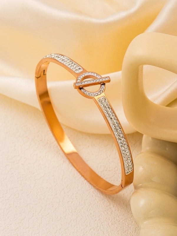 Casual Elegant Geometric 304 Stainless Steel 18K Gold Plated Rose Gold Plated Zircon Bangle In Bulk