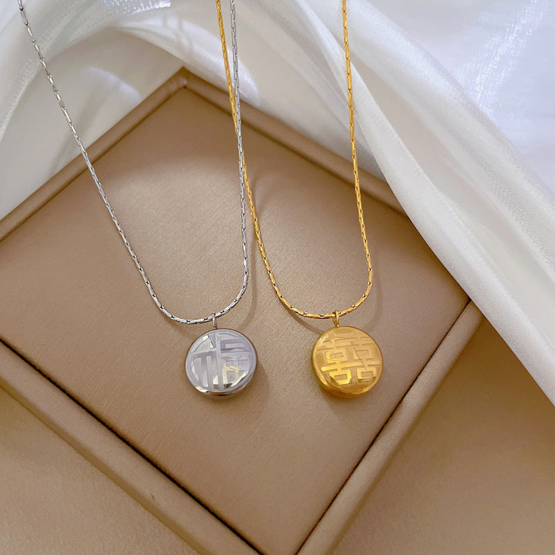 Women Cartoon Gourd Lotus Pod Clover Tree Wheat Cactus Flower Peach Blossom Leaf Geometric Titanium Steel Electroplating Necklaces