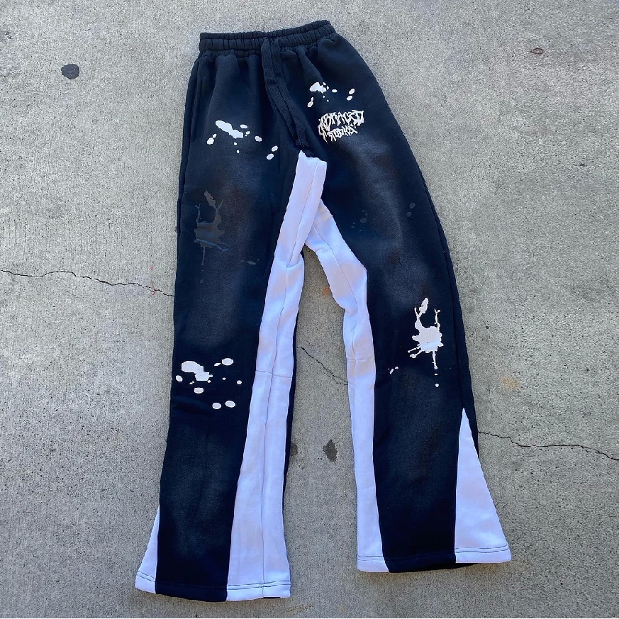 Fashionable Street Casual Spray Paint Printed Flared Sweatpants