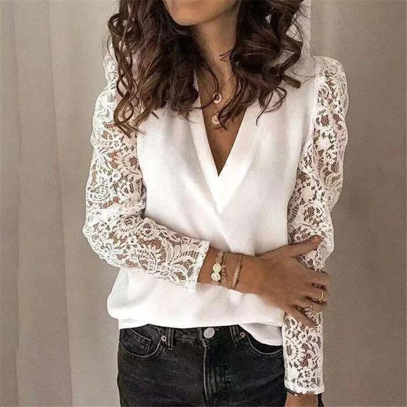 Yvlvol new arrival Lace Blouse Women Fashion Long Sleeve Shirt V-neck Blouses Shirt Plus Size 5XL Casual Ladies Tops drop ship