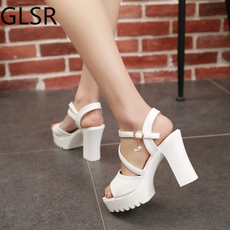 summer high heels sandals women thick platform shoes Woman Cross Platform Sandals Roman Ladies Shoes Gladiator Heel Pumps white