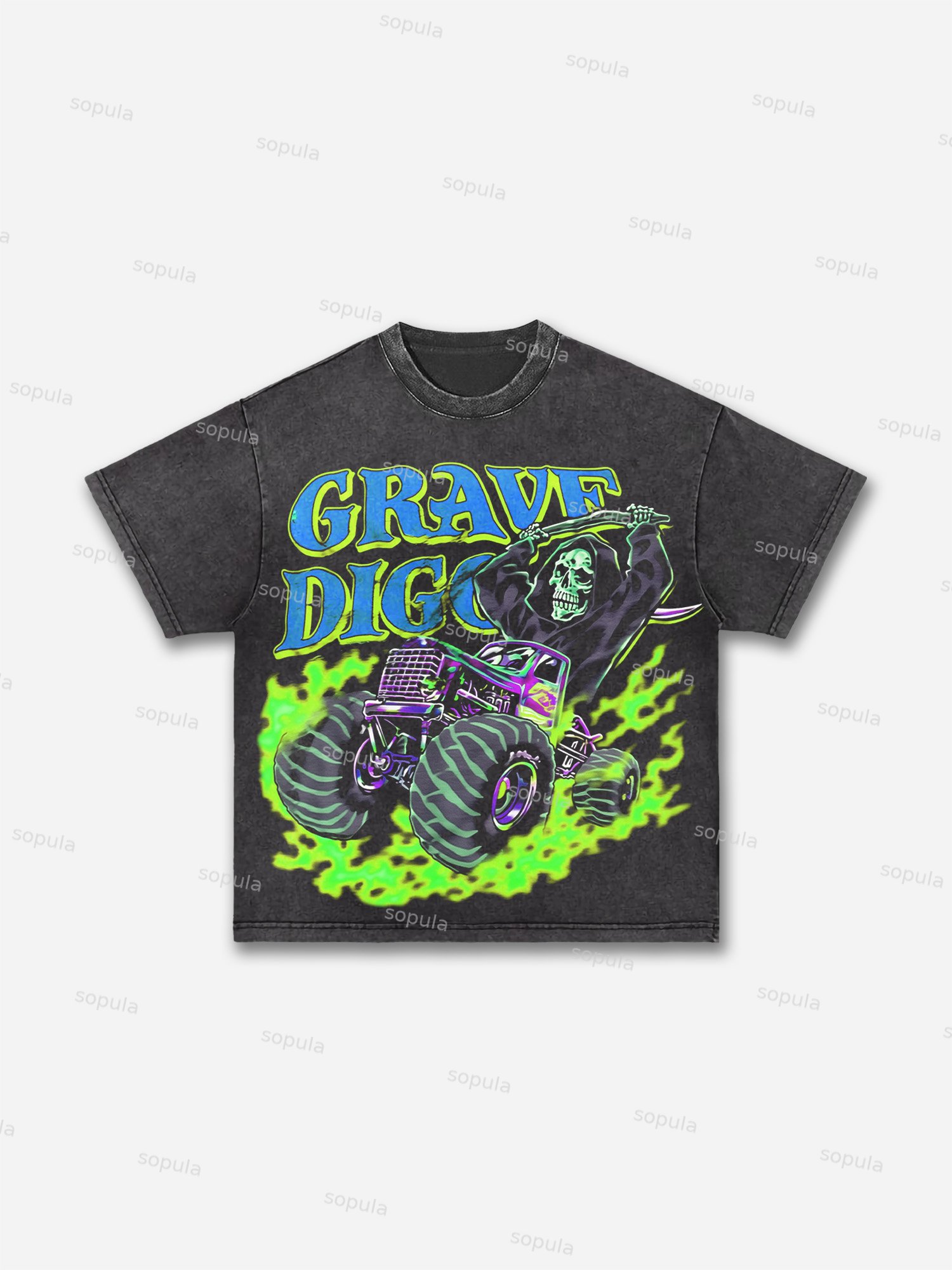 Ultra Rare Grave Digger Graphic Acid Wash T-shirt - Sopula｜Premium Graphic Tees & Graphic Clothing