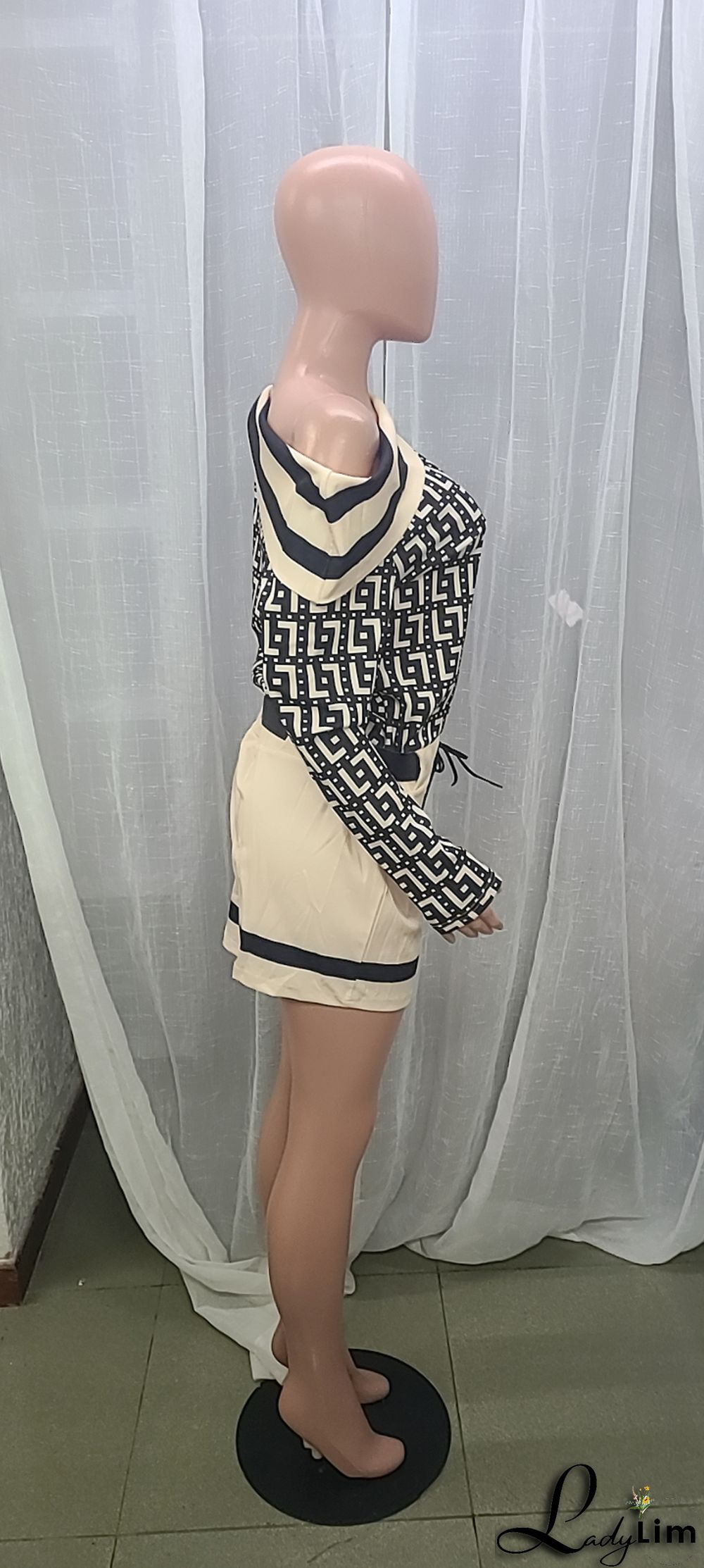 Women Turndown Collar Print Lace-Up Dress