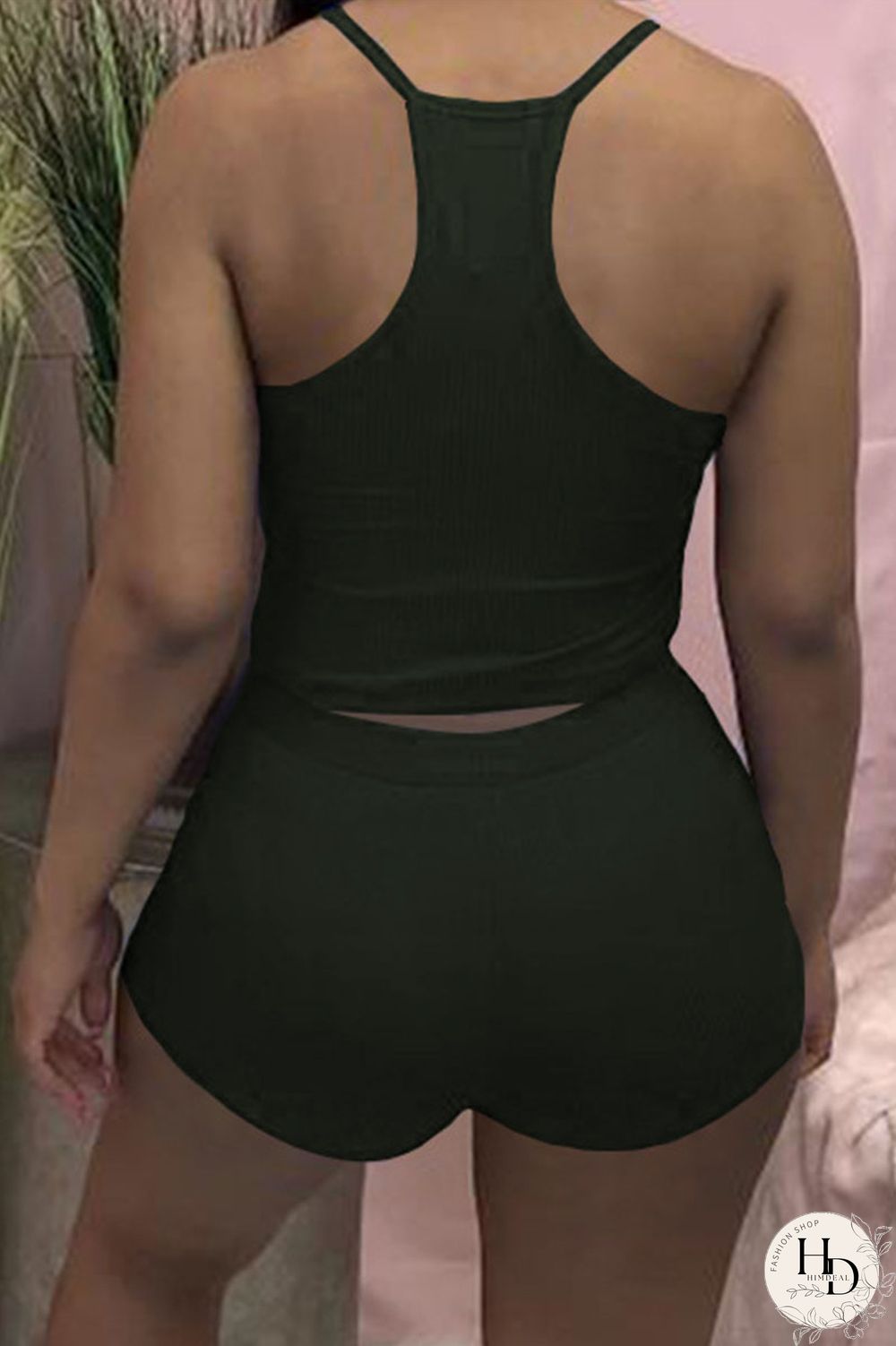 Black Casual Solid Patchwork Spaghetti Strap Sleeveless Two Pieces