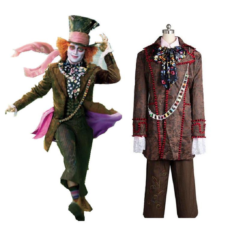 Alice In Wonderland Johnny Depp Mad Hatter Jacket Pants Tie 6 pcs Costume