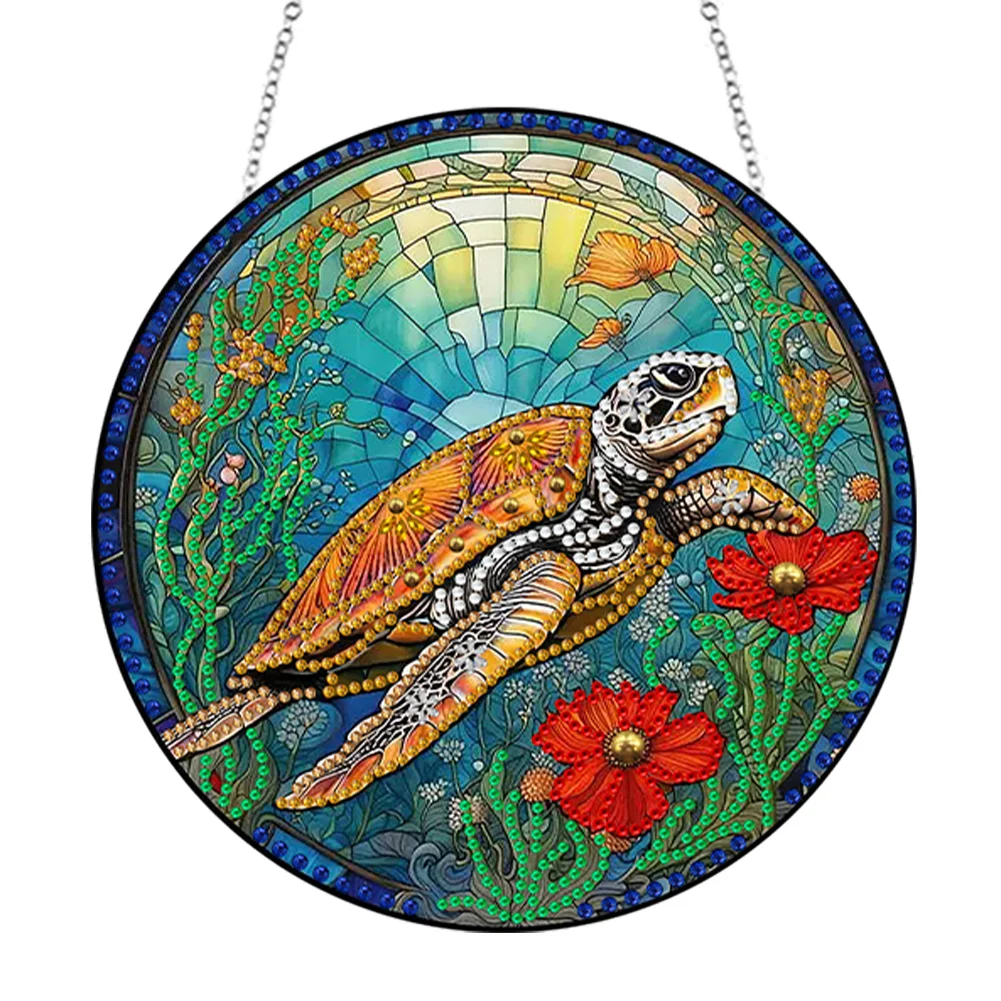 DIY Sea Turtle Single-Side Acrylic Diamond Painting Hanging Pendant Home Windows Decor