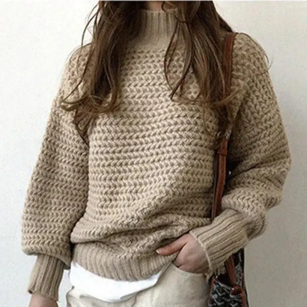 Damen Pullover – Chunky Knit, Hoher Rollkragen, Oversized Ärmel, Off-White, Acryl-Baumwolle-54883-58562561605962