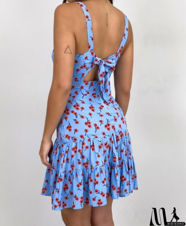 MidiSono - Printed High-Waist Women'S Ruffled Floral Sling Dress