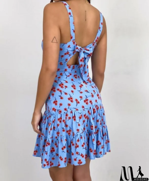 MidiSono - Printed High-Waist Women'S Ruffled Floral Sling Dress