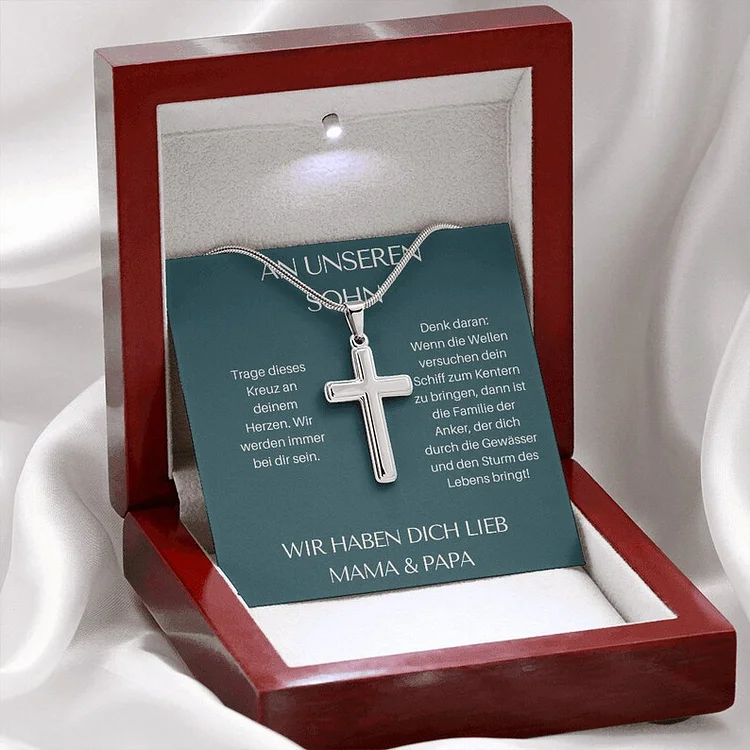 Kettenmachen 925 Sterling Silber An Unseren Sohn von Mama & Papa  Kommunion Kreuz Halskette - Geschenk mit Nachrichtenkarte
