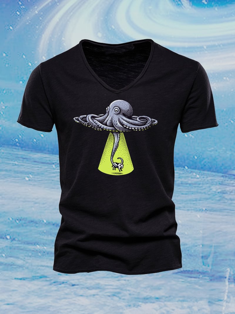 Creative Octopus UFO Printed Men's T-Shirt in  mildstyles