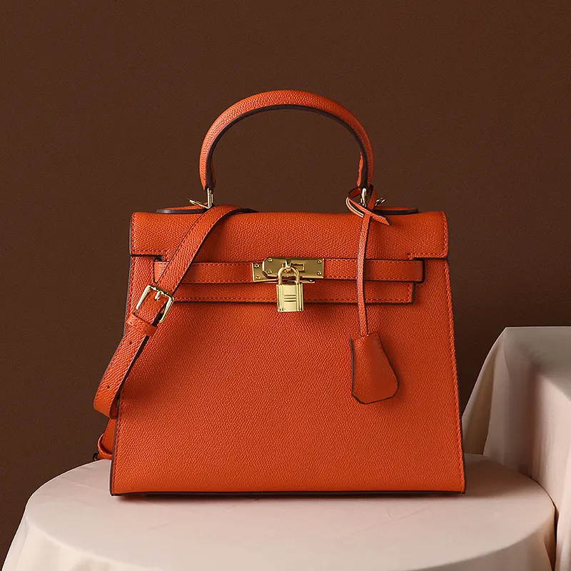Lychee Pattern Cowhide All-match Women's Handbag Shoulder With Strap Crossbody-vocosishoes