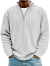 Men's Simple Casual Ribbed Stand Collar Zipper Long Sleeve T-shirt