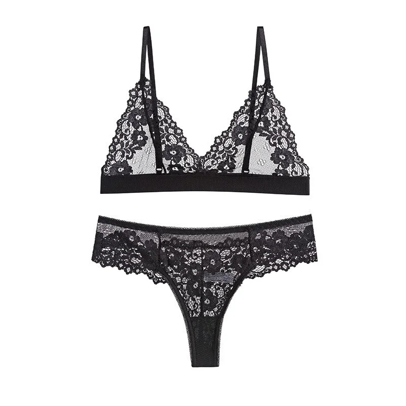 Billionm Lingerie Bra Set Seamless Lace Ultra-Thin Transparent Erotic Bra Thong Set Wire Free See Through Underwear