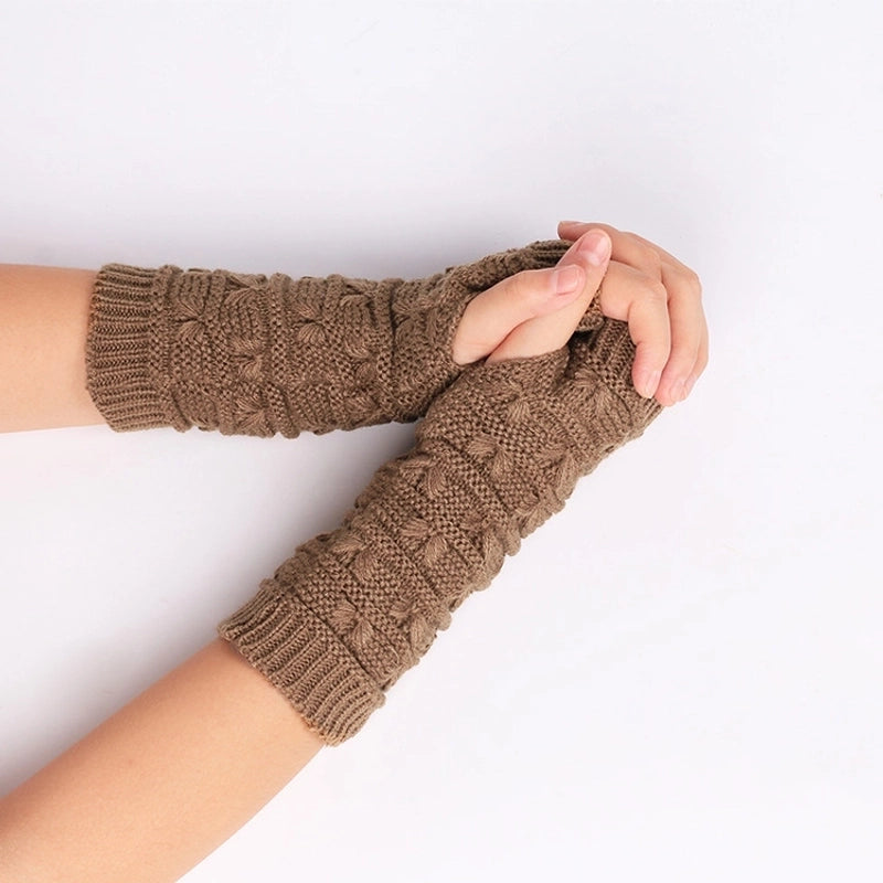Wool Gloves Winter Cold-proof Knitted Warm Half-finger Computer Gloves Autumn And Winter Women’s Thickened Winter Sleeves
