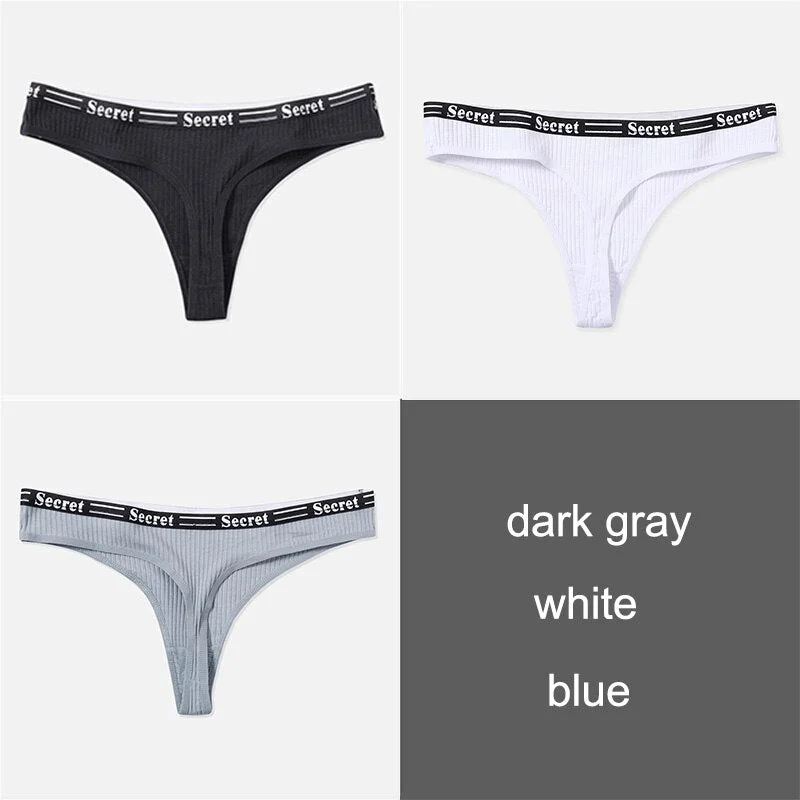 3PCS/Set Women Cotton Panties Thong Underwear G-String Underpants Sexy Briefs Lingerie Female Letter Embroidery Low Waist Pantys