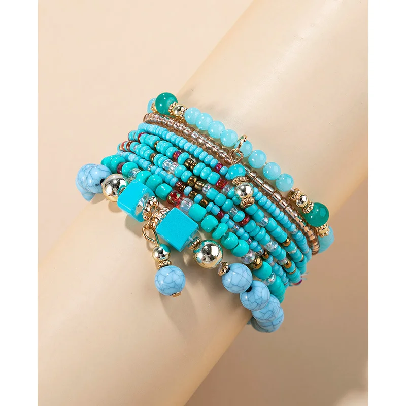 Contrasting Color Stacked Beaded Bracelet