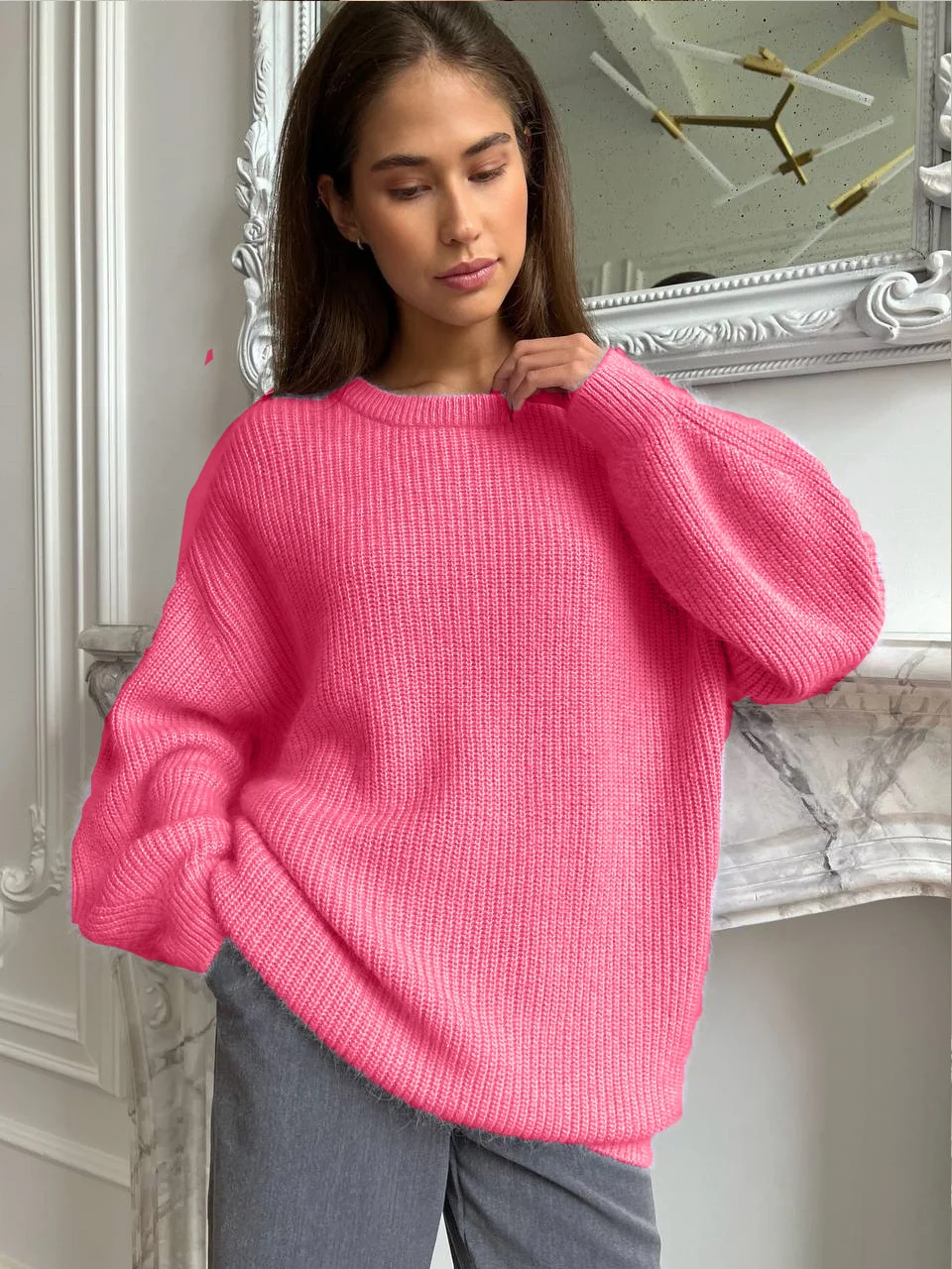Athvotar Athvotar And Winter Ins Style Imitation Marince Sweater Women Lazy Style Temperament Loose Ultra-Soft Knitted Tops Women