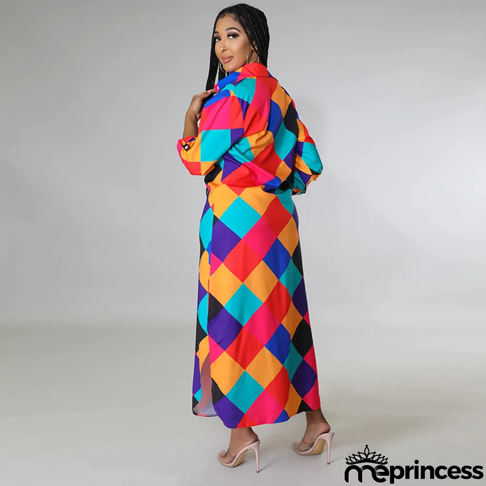 Women Spring Summer Autumn Fashion Sexy Long Shirt Print Casual Long Dress