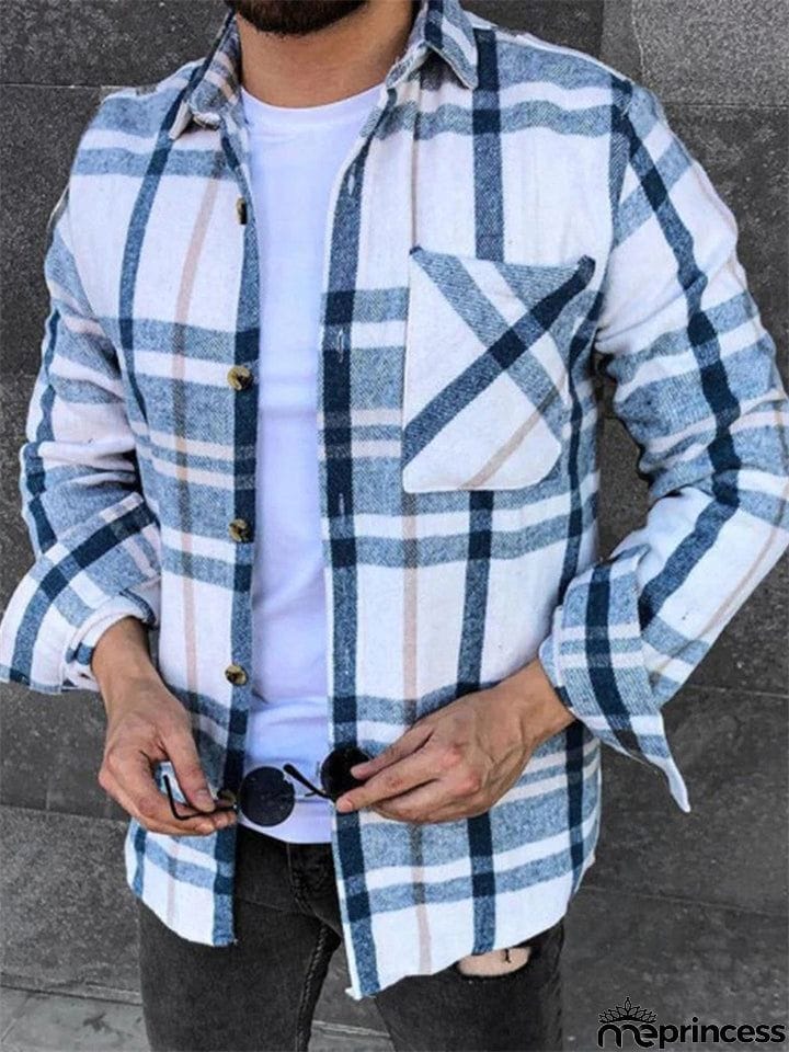 Men's Popular Plaid Contrast Color Button Down Autumn Coats