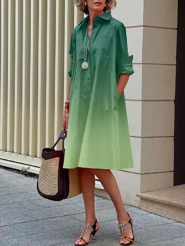 Long Sleeves Gradient Lapel Midi Dresses