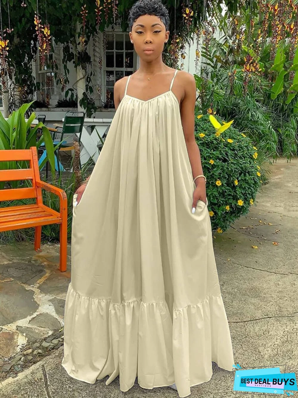 Plus Size Spaghetti Strap Ruffle Beach Maxi Swing Dresses