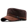 Men's Flat-top Leather Peaked Cap Military Cap Casual Sun Hat by Inlyline