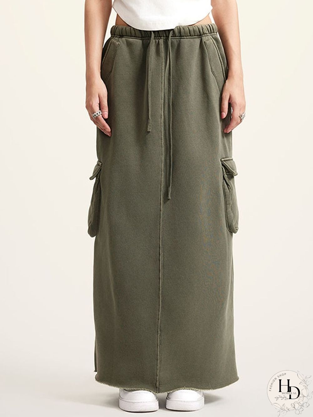 Multiple Pocket Back Slit Cargo Maxi Skirt