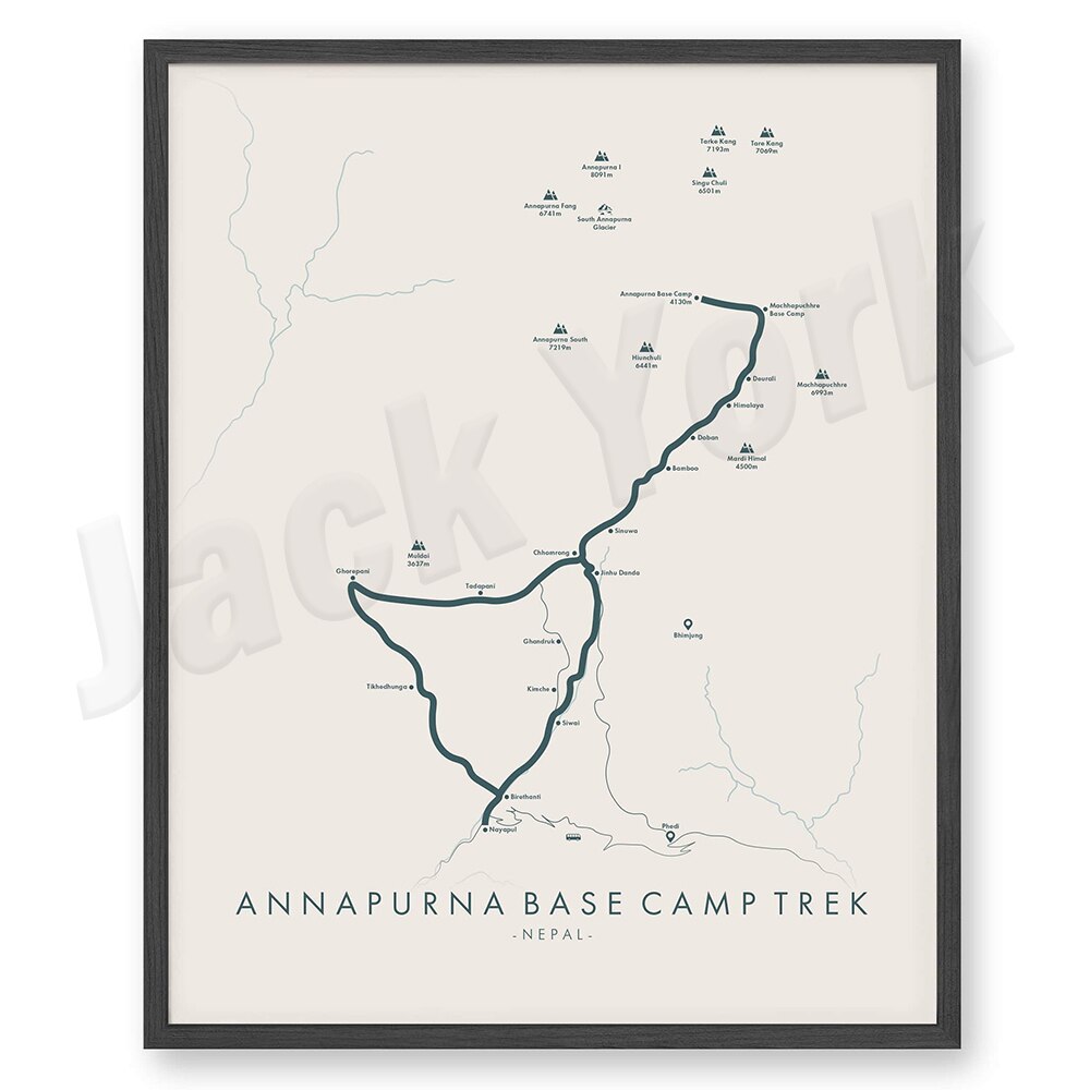 Annapurna Base Camp Trek Poster, Annapurna Base Camp Trek Map, Annapurna Wall Art, Nepal Trek | Himalayas Trek Map Poster Art