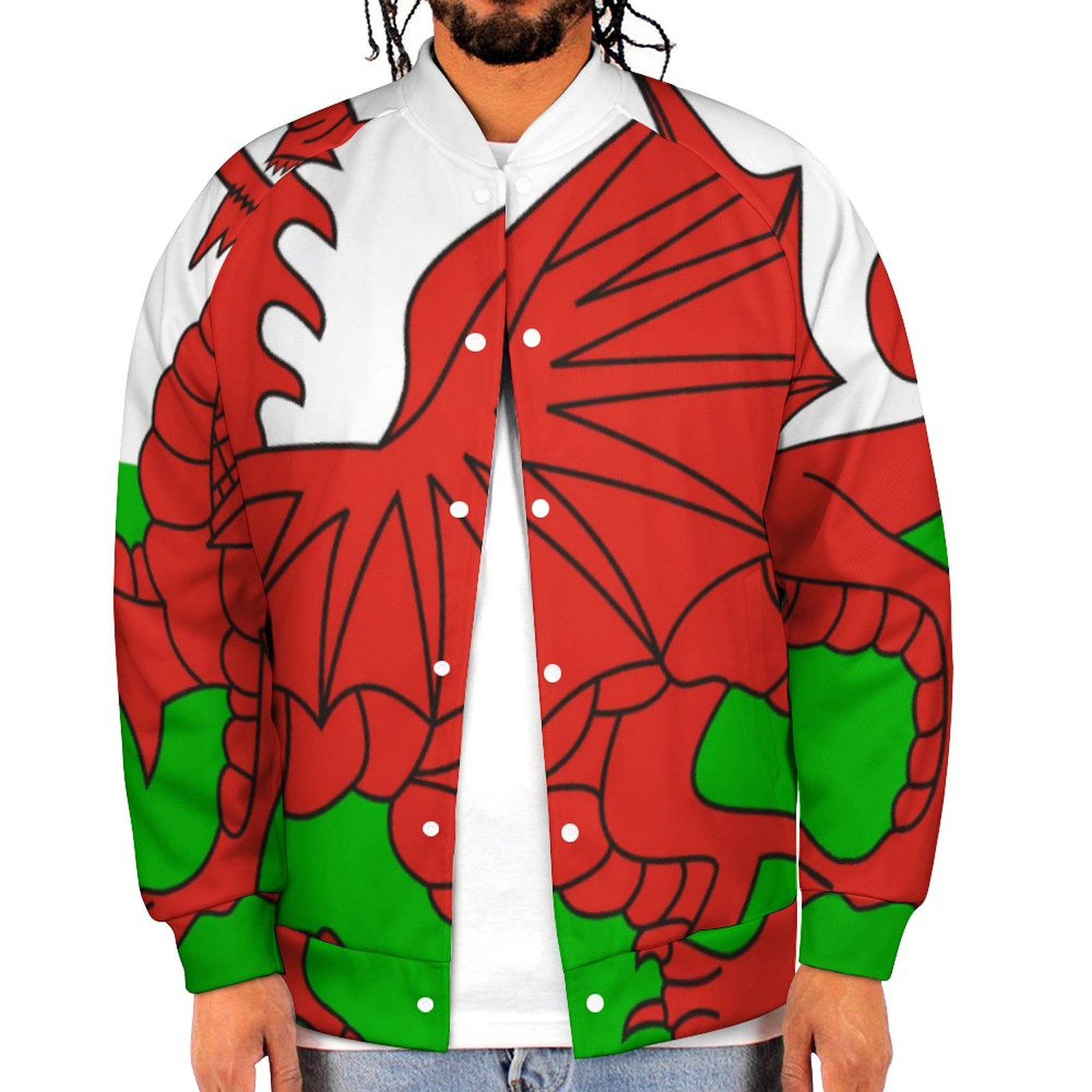 Wales Country Dragon Flag Welsh British Sweatshirt Jacket Mens Casual Lightweight Button Up Bomber Jacket Outwear