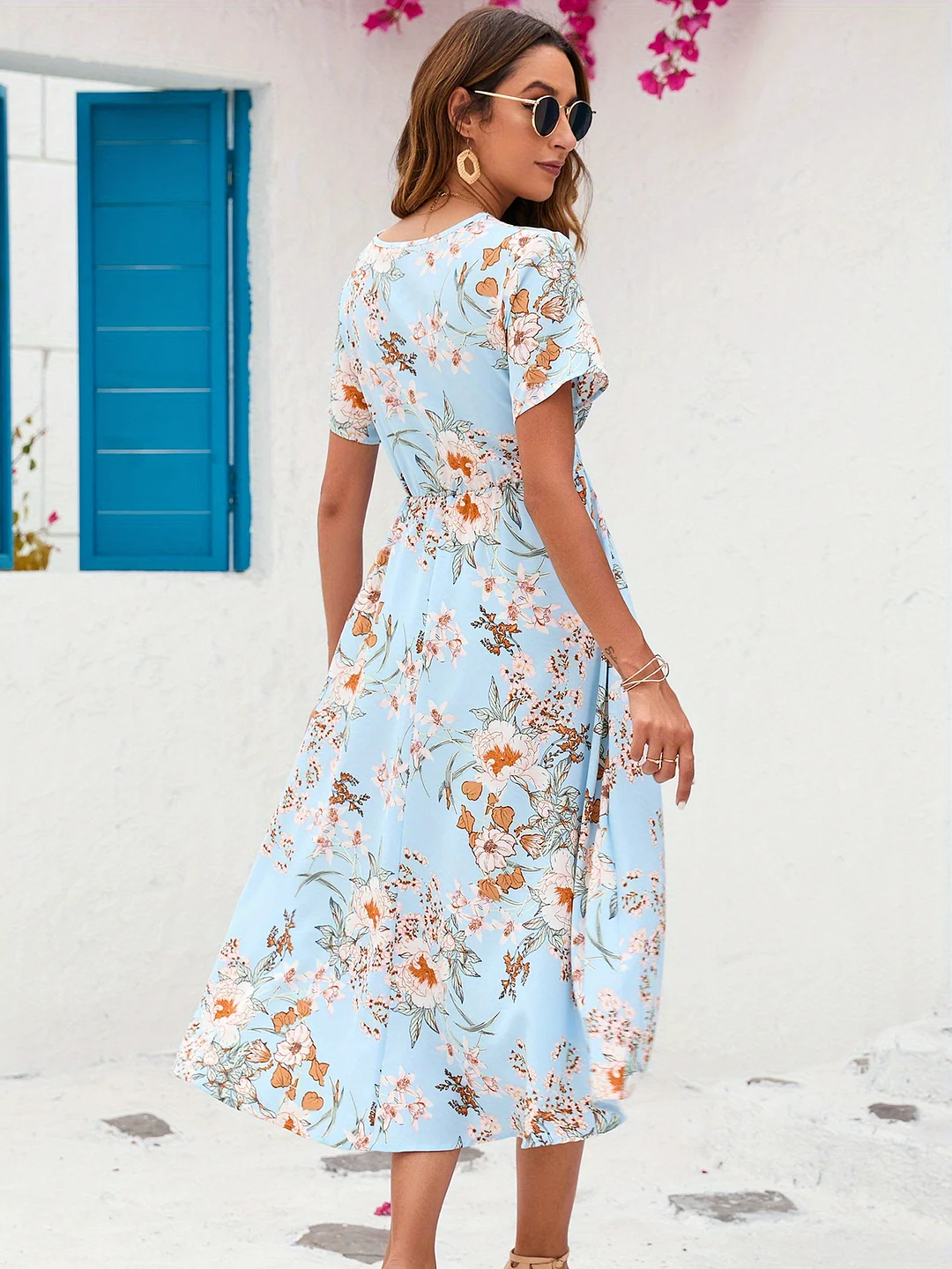 Women's Elegant Maternity Nursing Dress - V-Neck Short Sleeve Asymmetrical Hem Mid-Length Dress With Waist Belt, Breathable Loose Fit For Spring Summer Fall Casual & Formal Wear, Maternity Dresses, Comfortable Fashion | IFYHOME
