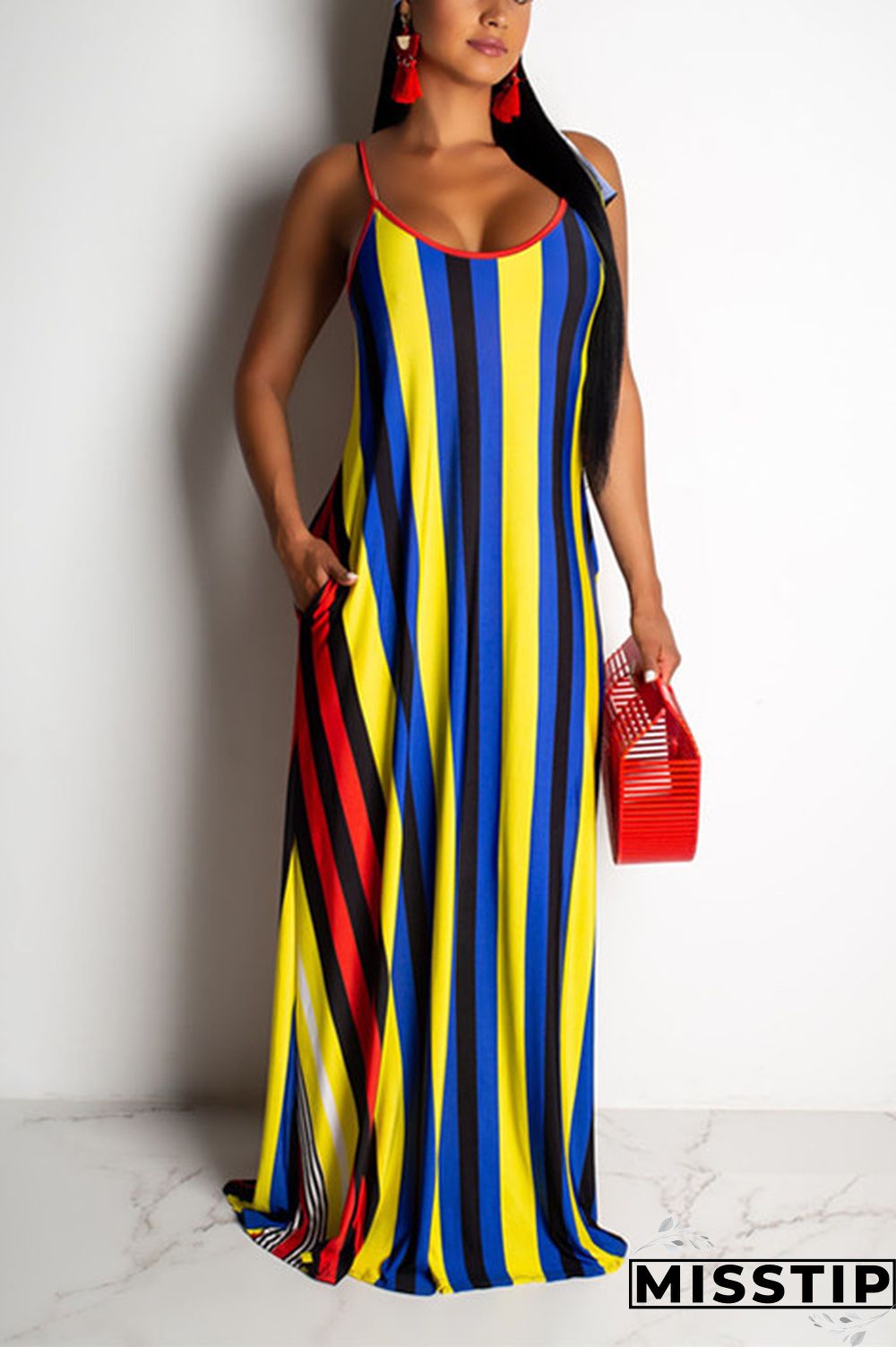 Multicolor Fashion Sexy Striped Printing Loose Dress