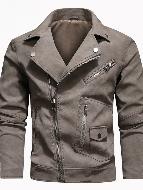 Basic Diagonal Zipper PU Men's Jacket