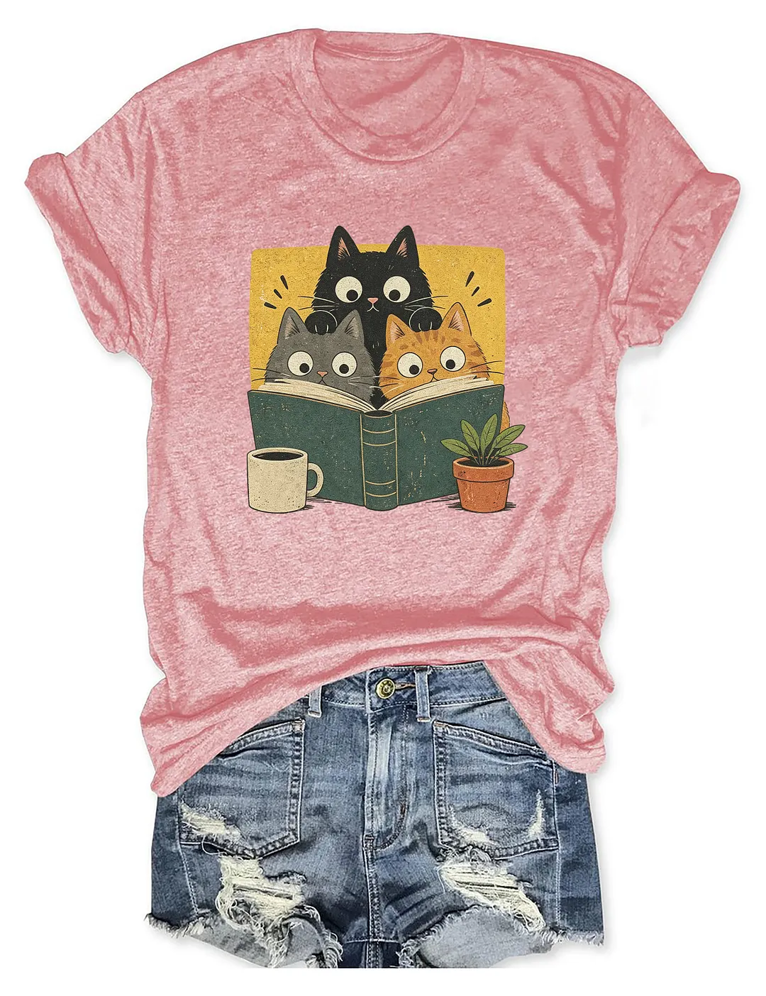 Retro Curious Reading Cats T-shirt