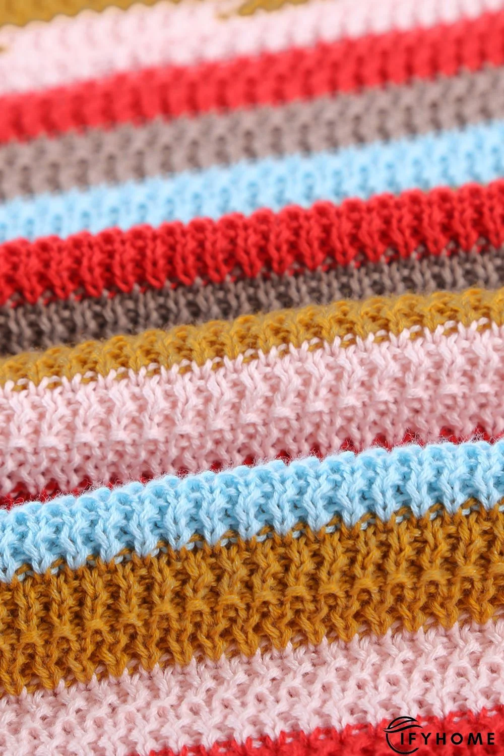 Multi-color Striped Ruffle Short Sleeve Knit Top | IFYHOME