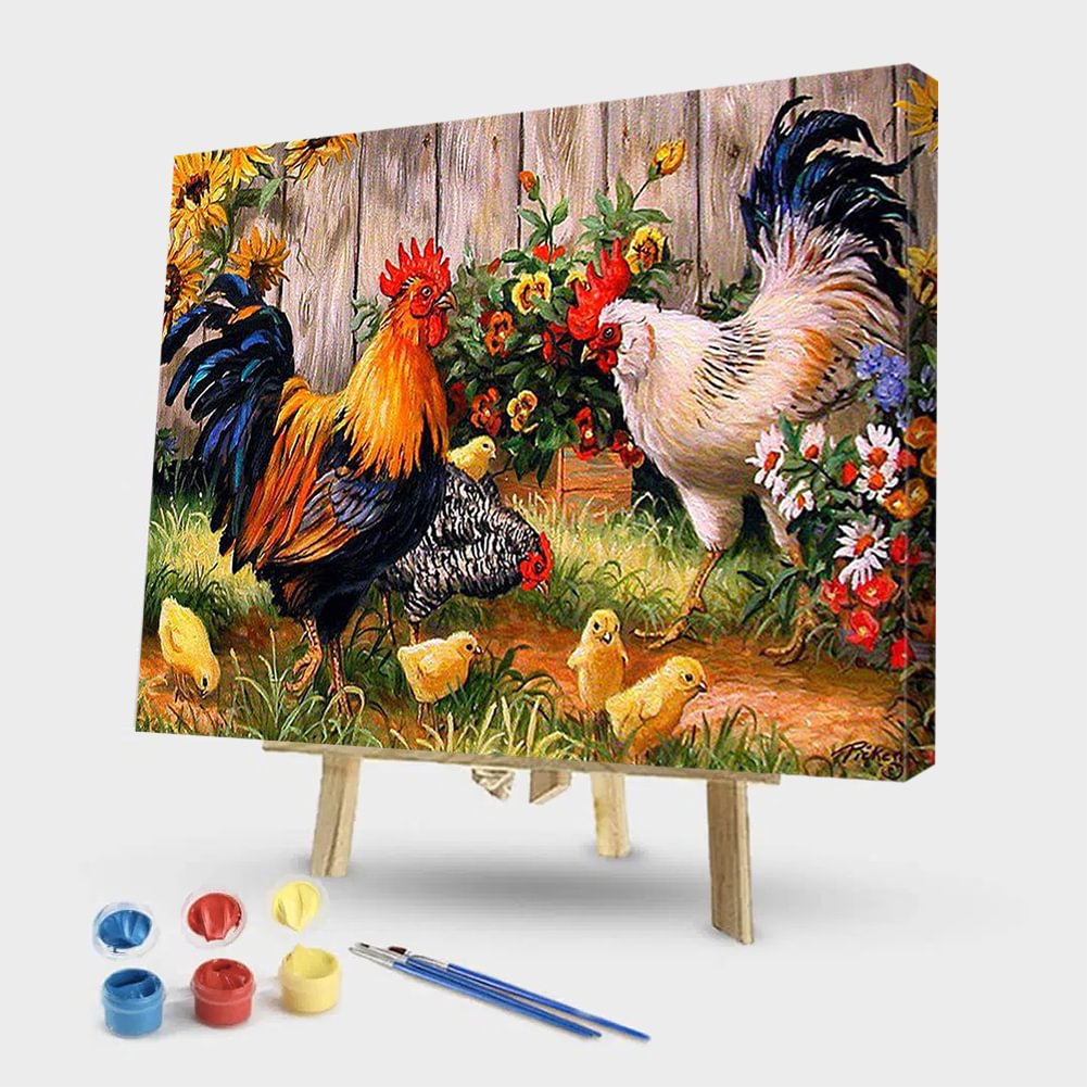 Country Style Rooster /& Hens Paint by Numbers Canvas Art Work DIY 40cm x 50cm
