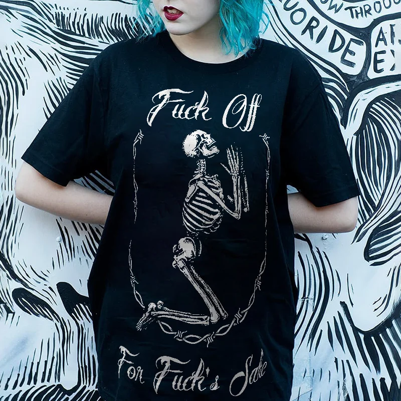 Fuck Off Skull's Begging Printed Women's T-shirt -  
